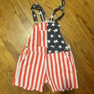 Stars and Stripes Fourth of July overall shorts!